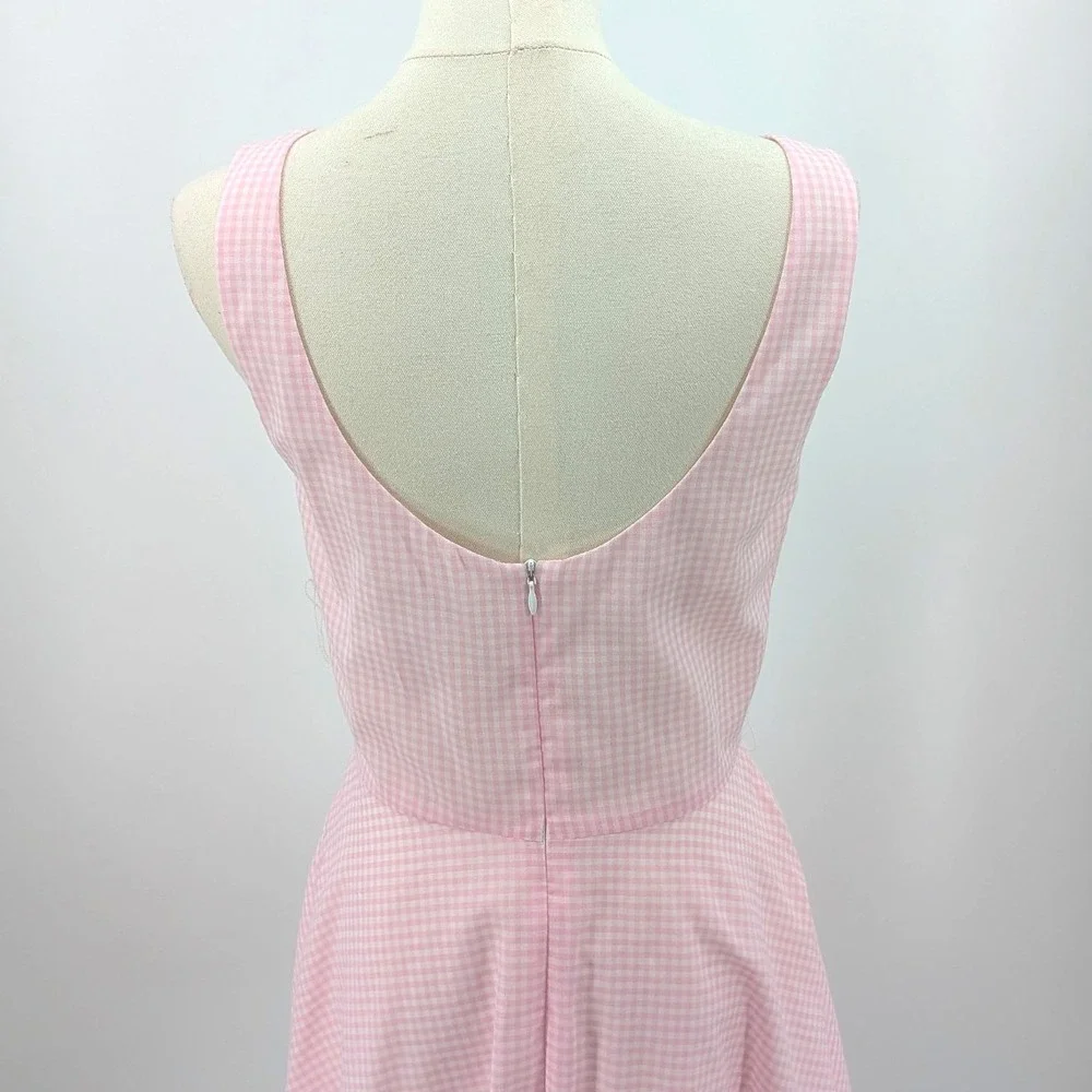 Vintage‎ Moda Intl Pink Gingham Dress Fit Flare Lined Belted Style 6 - Picture 7 of 8